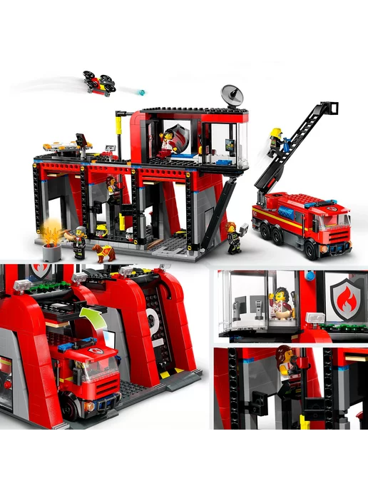 LEGO City Пожарная часть и пожарная машина 60414, красный, фото 3