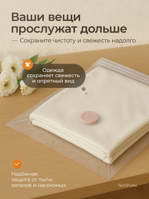 TechPulse Вакуумные пакеты для одежды 12 штук без насоса, вариант, фото 8
