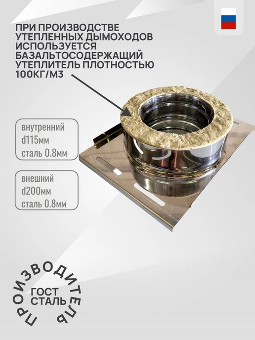 Гостсталь Комплект труб для дымохода d115 AISI 430-0,5 3м, Монтажная площадка 200мм, фото 2