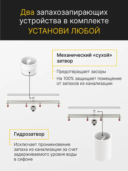 Tatpolimer Трап для душа 1000 мм под плитку сухой и гидрозатвор Г, серый, фото 4