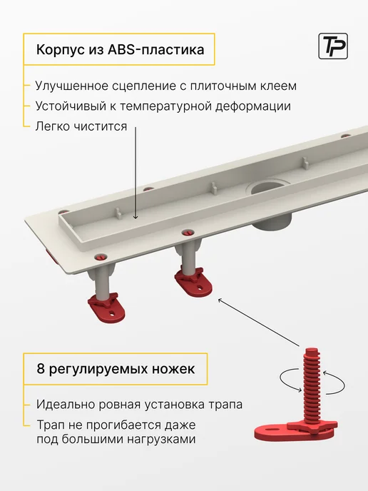 Tatpolimer Трап для душа 1000 мм под плитку сухой и гидрозатвор Г, серый, фото 6