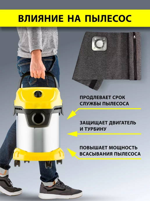 KIFLER Многоразовый мешок для пылесоса KARCHER WD3, WD2 Plus KWD3, Многоразовый мешок, фото 3