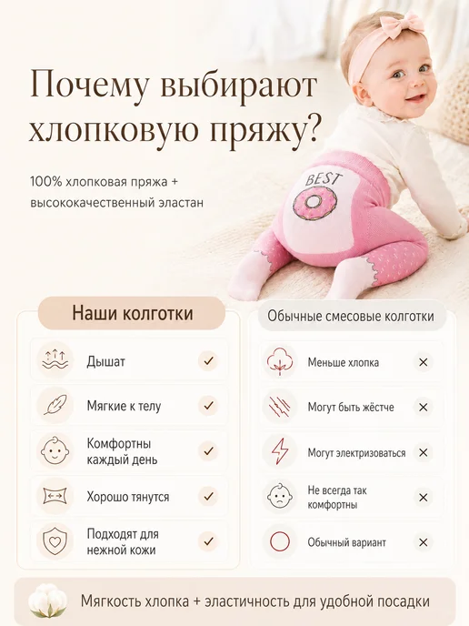 Магазин потерянных носков Колготки хлопковые для новорожденных девочек набор 3 шт, 3 шт, фото 5