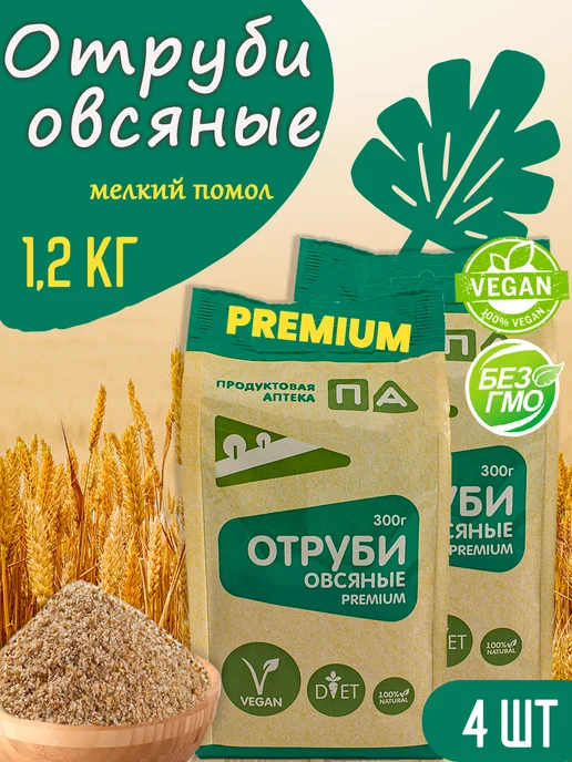 Продуктовая аптека Отруби Овсяные Мелкие 1,5кг, 4 шт, 300 г