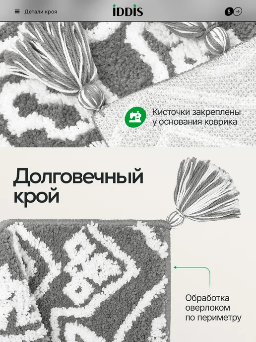 IDDIS Коврик для ванной с кисточками круглый серый 55 см, 50x80 см, фото 5
