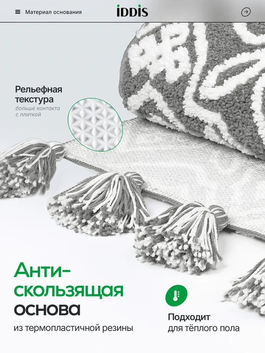 IDDIS Коврик для ванной с кисточками круглый серый 55 см, 50x80 см, фото 6