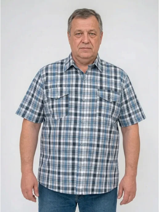 Рубашка в клетку с коротким рукавом большой размер Best TAILOR