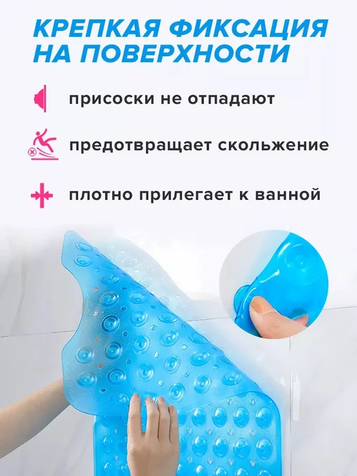 Conflate Коврик в ванную противоскользящий резиновый на присосках, голубой, фото 3
