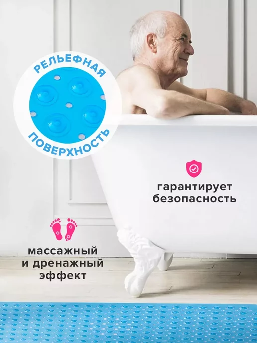 Conflate Коврик в ванную противоскользящий резиновый на присосках, голубой, фото 4