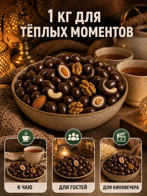 Meva Hona Орехи в шоколаде микс, 500 гр, 1 кг, фото 3