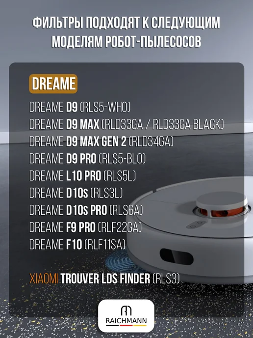 RAICHMANN HEPA фильтр для робот-пылесоса Dreame F9 Pro, D9 Max, черный, фото 2