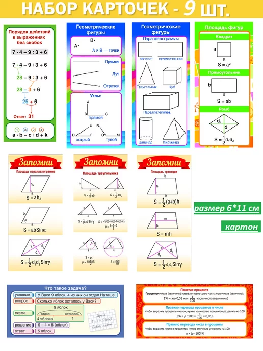 ТЦ СФЕРА Комплект карточек-шпаргалок по математике
