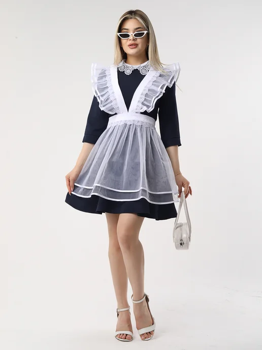 Elegant Price Фартук школьный белый праздничный нарядный, белый, фото 5