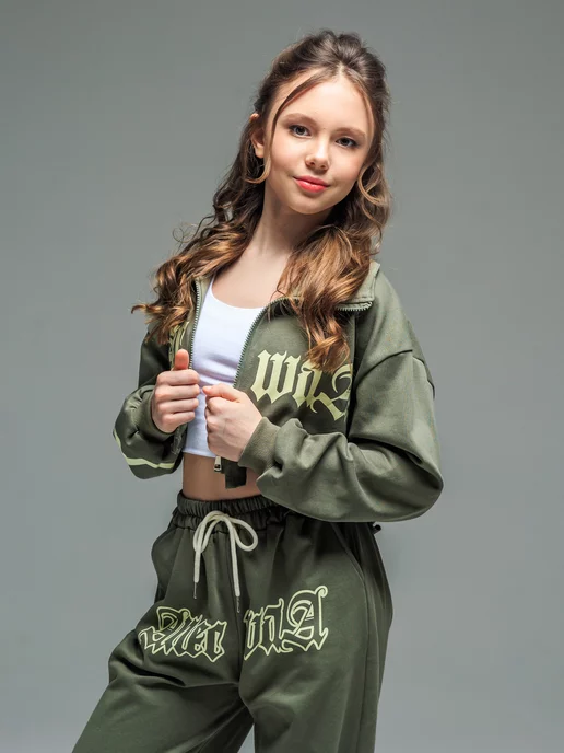 BidsKids Костюм спортивный без начеса школьный, зеленый, фото 3