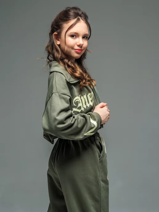 BidsKids Костюм спортивный без начеса школьный, зеленый, фото 4
