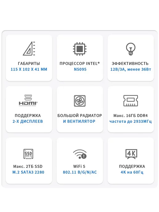 Beelink Мини ПК MINI S N5095 RAM 8 ГБ, SSD 128 ГБ, 8 ГБ, 128 ГБ, фото 2