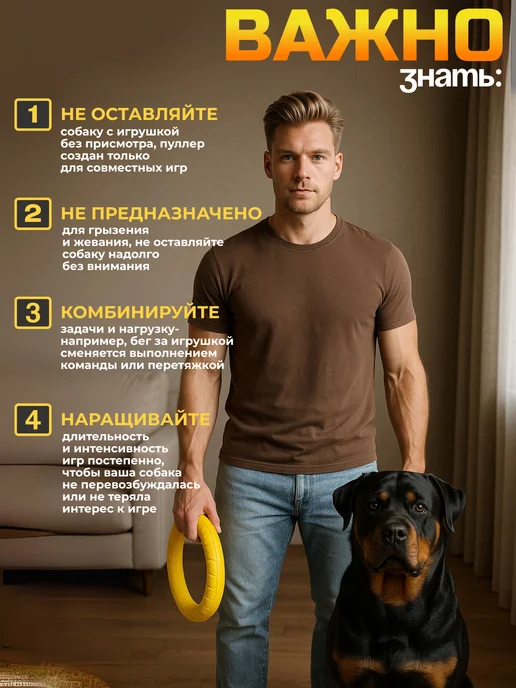 BobiDog Пуллер, круг, кольцо для собак крупных и средних пород, желтый, фото 6