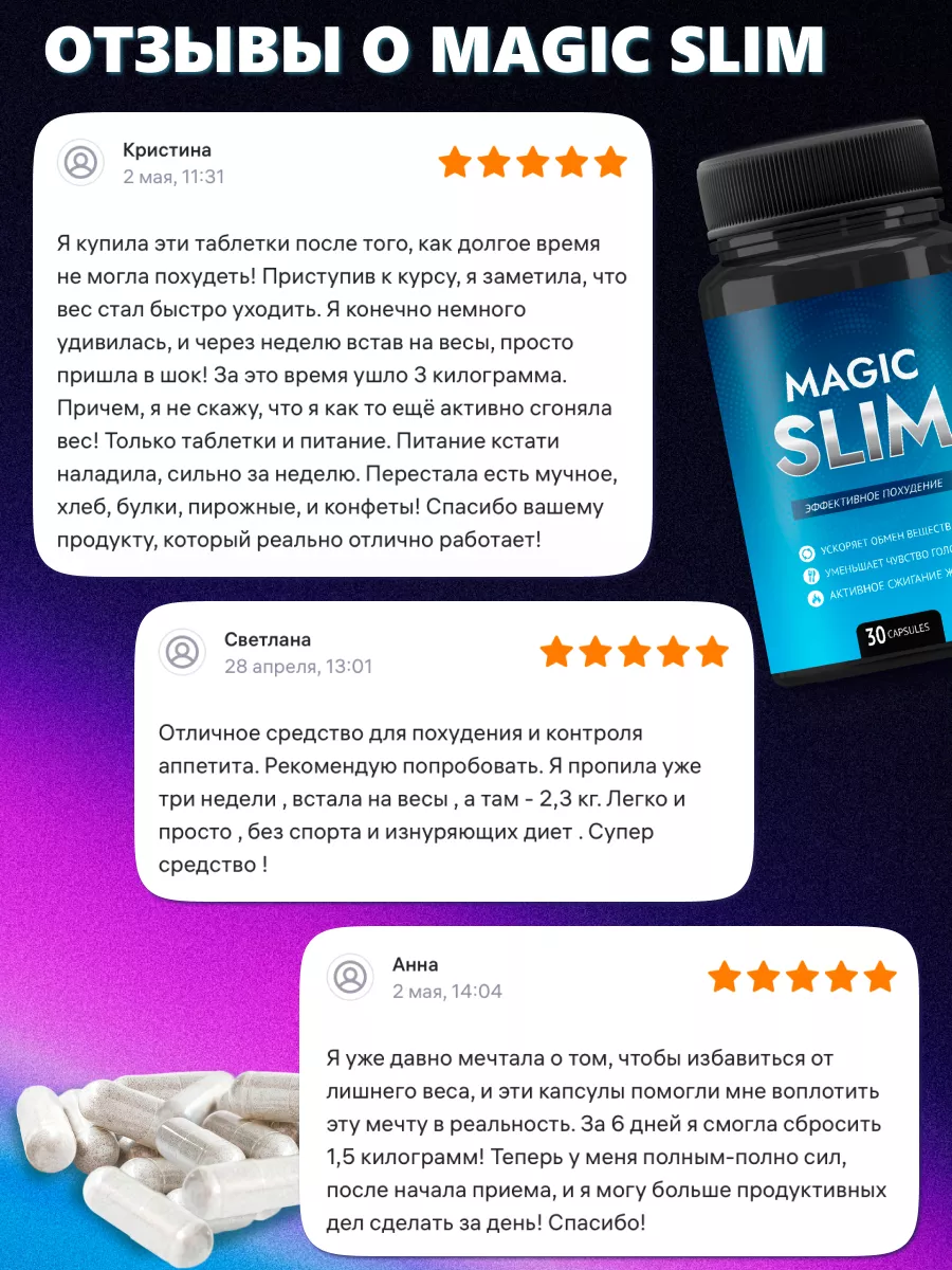 Жиросжигатель - Эффективные капсулы для похудения Magic Slim 201830103  купить в интернет-магазине Wildberries