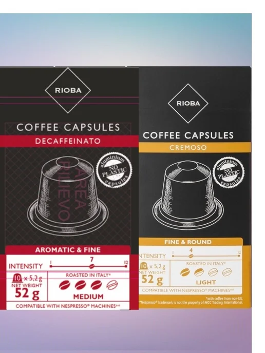 Rioba Кофе в капсулах Cremoso + Decaffeinato для Nespresso, 20 шт