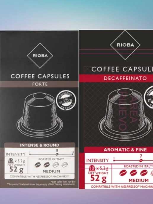 Rioba Кофе в капсулах Decaffeinato + Forte для Nespresso, 11 шт