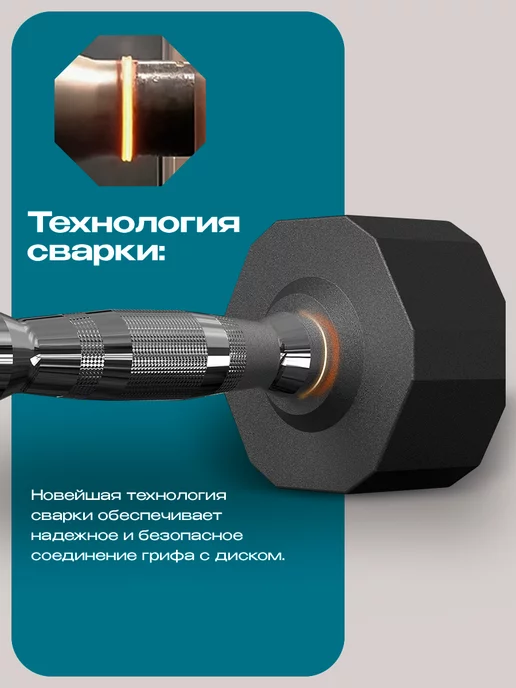PROIRON Гантели 10 кг 2 шт обрезиненные для фитнеса, 20 кг, 1 шт, фото 4