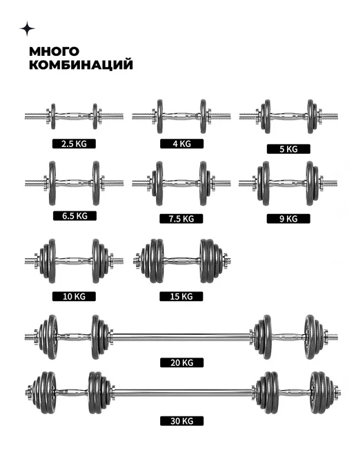 PROIRON Гантели разборные 20 кг со штангой металлические, 20 кг, фото 6