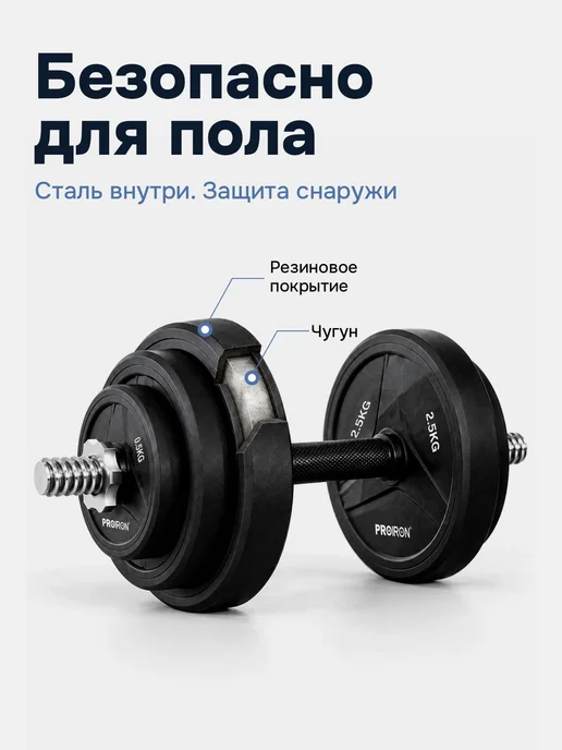 PROIRON Гантели разборные 20 кг обрезиненные, 20 кг, фото 2