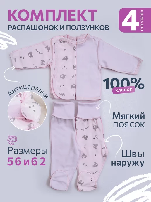 Комплект распашонок и ползунков для новорожденного, розовый, фото 2