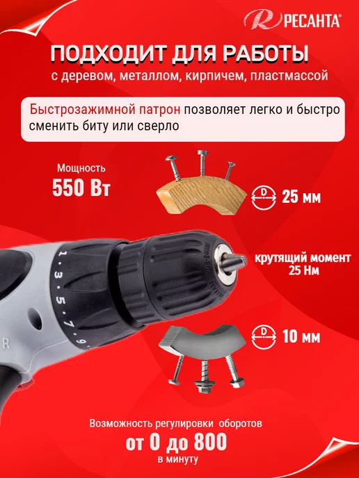 РЕСАНТА Дрель электрическая шуруповерт сетевой СШ-550-1, черный, фото 2