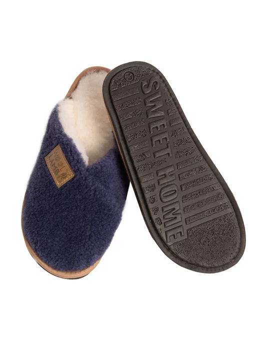 Woollamb Шлепанцы меховые "КОМФОРТ" тапочки домашние, синий, фото 5