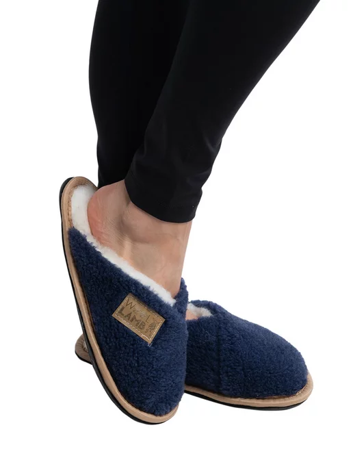Woollamb Шлепанцы меховые "КОМФОРТ" тапочки домашние, синий, фото 6