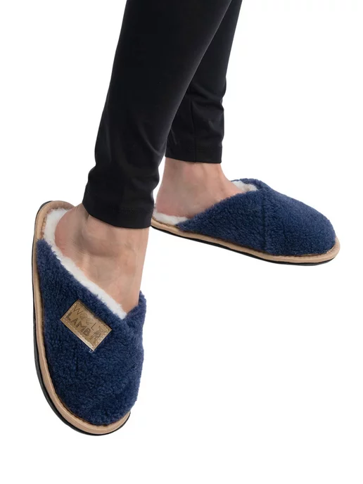 Woollamb Шлепанцы меховые "КОМФОРТ" тапочки домашние, синий, фото 7