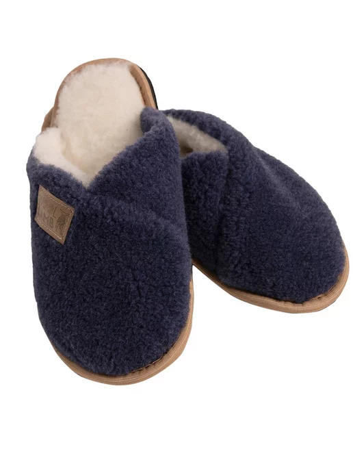 Woollamb Шлепанцы меховые "КОМФОРТ" тапочки домашние, синий, фото 8