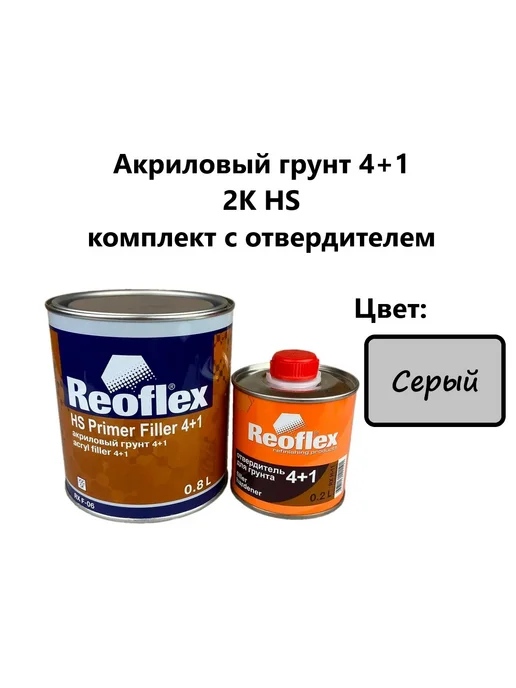 Reoflex Акриловый грунт 4+1 HS комплект с отверд. (Серый) (0.8+0.2), серый, фото 2