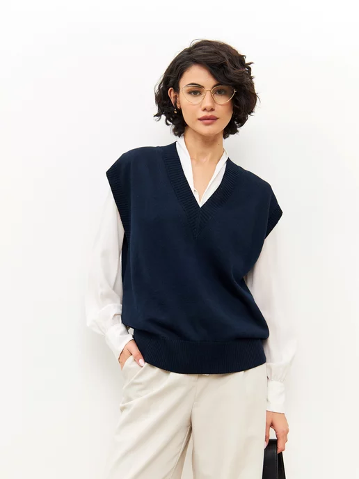 BF.Collection Жилетка вязаная классическая в офис, синий