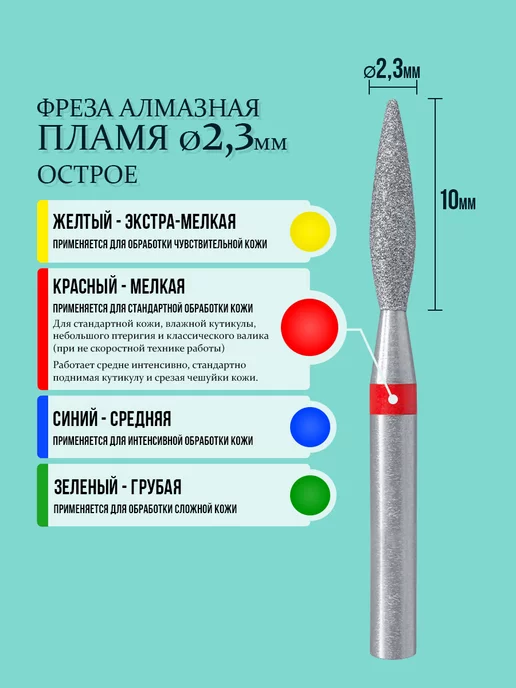 DIAMOND TREND Фреза для маникюра пламя красная алмазная 2,3мм набор, красный, фото 2