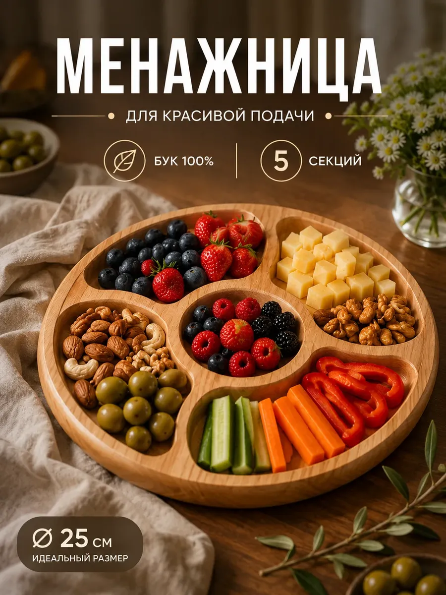 Менажница деревянная круглая