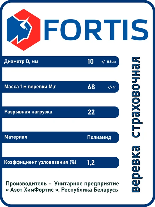 АзотХимФортис Верёвка статическая 12мм - 15м сверхпрочная Fortis, 10 м, фото 4