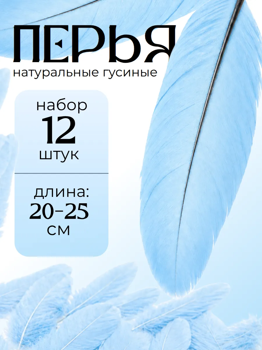 Перья для рукоделия. Длина 20-25см. Набор 12 штук.
