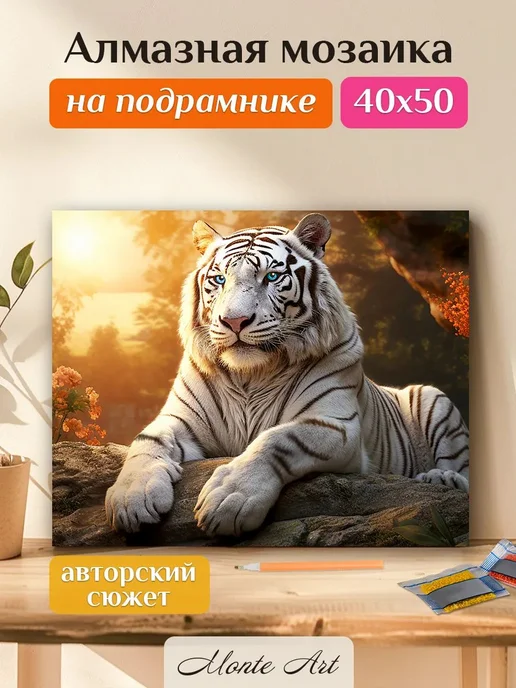 Monte Art Алмазная мозаика на подрамнике 40х50 Натюрморт Букет цветов, белый