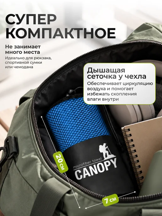 Canopy Полотенце спортивное быстросохнущее для бассейна микрофибра, синий, фото 4