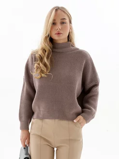 Свитер вязаный укороченный оверсайз с горлом Cashmere Long 202853472 купить за 1 496 ₽ в интернет-магазине Wildberries