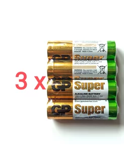 Батарейки GP Super Alkaline, тип AA, 3 уп. (12 батареек) 202887923 купить за 300 ₽ в интернет-магазине Wildberries