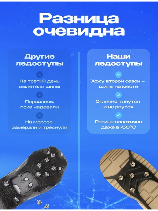 Missis A Ледоступы на обувь с шипами городские универсальные, черный, фото 3