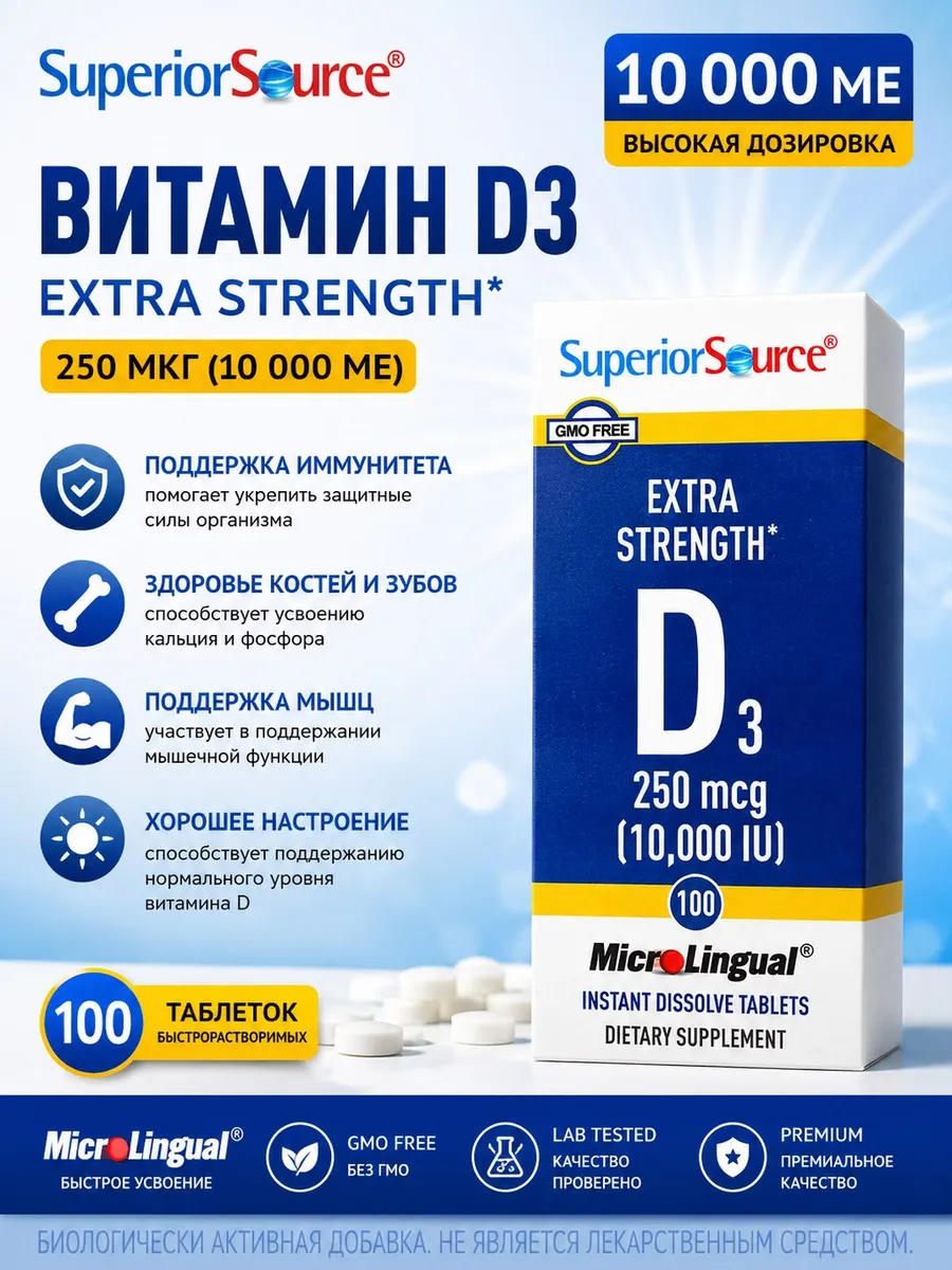 Витамин Д3 D3 10к ед, 100 мини-таблеток