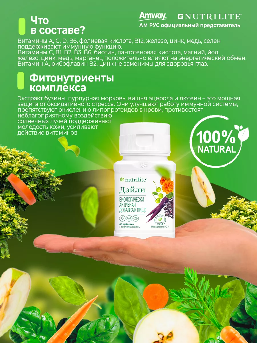 Витамины на каждый день Дейли 45 таб Nutrilite Amway 203019529 купить за 1  518 ₽ в интернет-магазине Wildberries