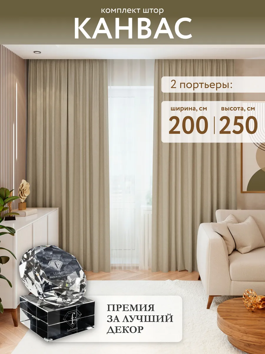 Шторы для гостиной плотные 200х250 канвас 2 шт