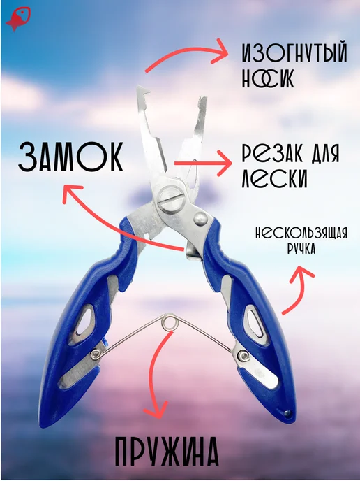 ЛОВИ РЫБУ Плоскогубцы рыболовные, мультилуп, кусачки 16 см, синий, фото 2