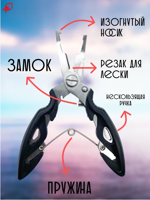 ЛОВИ РЫБУ Плоскогубцы рыболовные, мультилуп, кусачки 16 см, черный, фото 2