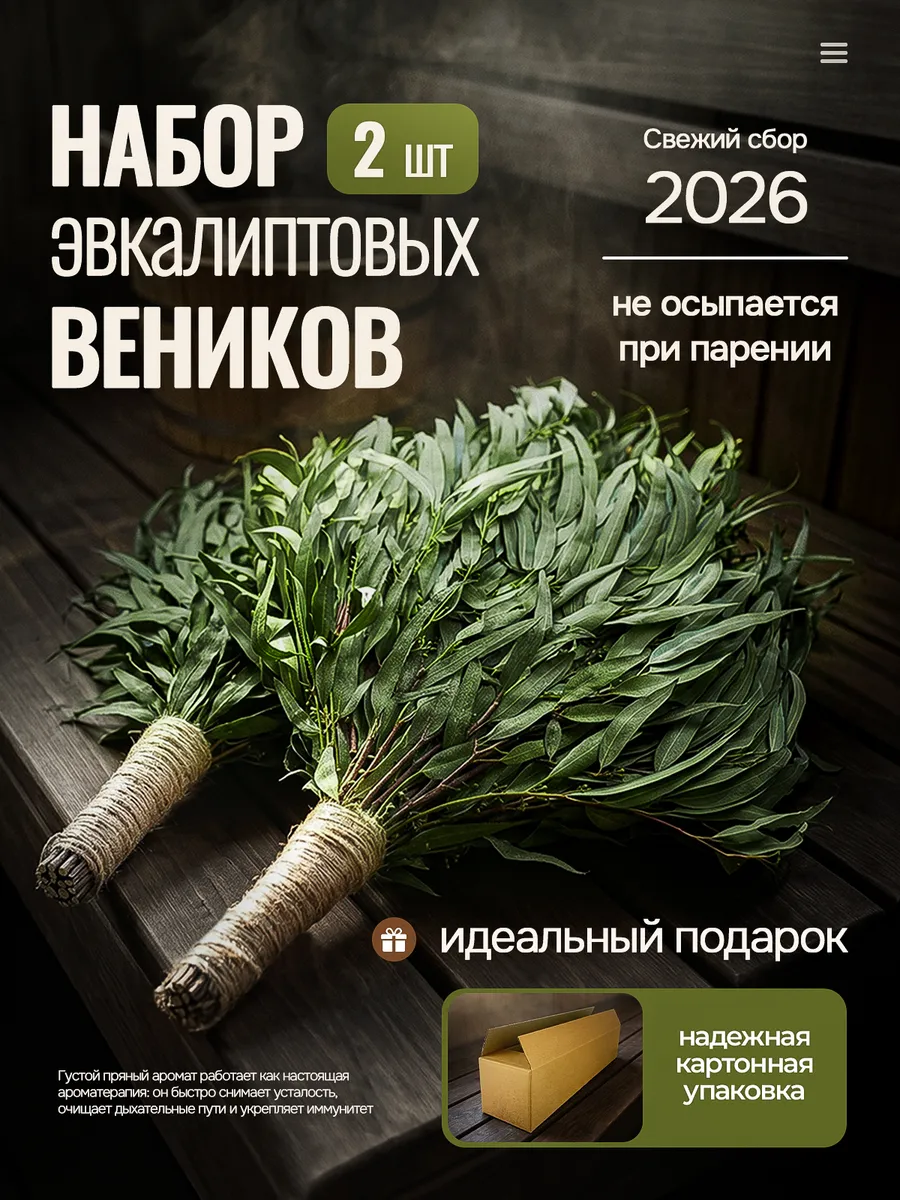 Набор эвкалиптовых веников для бани и сауны из 2 штук